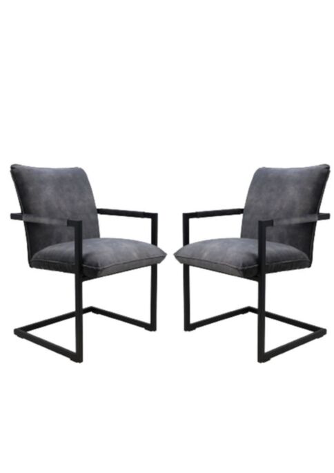 HSM Collection-Eetkamerstoel Boston S/2-56x68x89-Donker Grijs/Zwart-Stof/Metaal (BOSTON68-2)