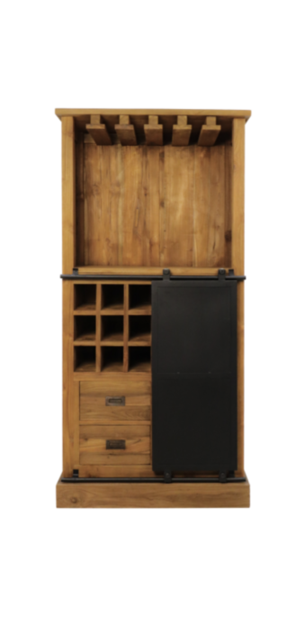 Wijnkast Blackburn - 84x177 - Naturel/zwart - Teak/metaal (CABR177)