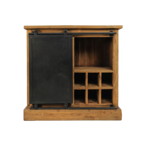 Wijnkast Blackburn - 90x43x90 - Naturel/zwart - Teak/metaal (CABR90)