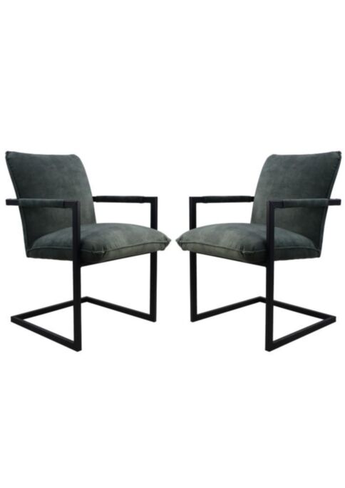 HSM Collection-Eetkamerstoel Boston S/2-56x68x89-Licht Groen/Zwart-Stof/Metaal (BOSTON156-2)