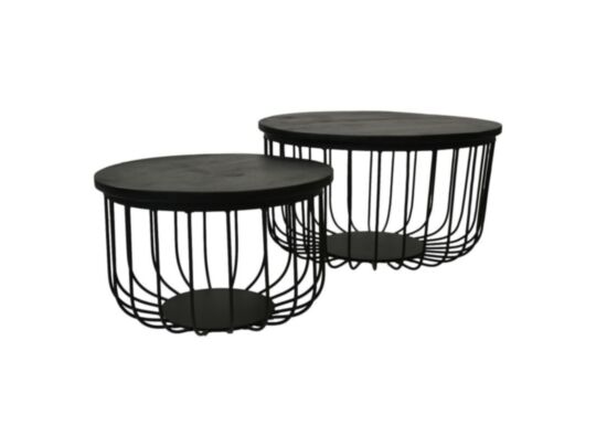 HSM Collection-Ronde Bijzettafel Maden S/2-ø60x33/ø45x30-Zwart-Mango/Metaal (MADEN-BL)