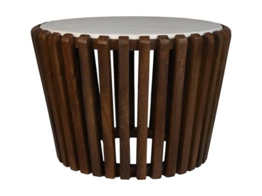 HSM Collection-Ronde Bijzettafel-ø60x60-Bruin/Wit-Mango/Marmer (CTMWM60)