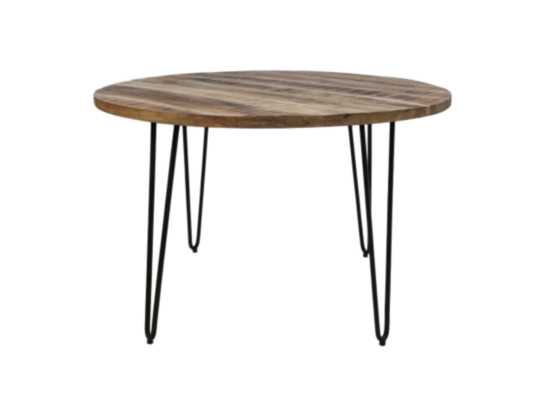 HSM Collection-Ronde Eettafel Valencia-120x120x77-Naturel/Zwart-Mango/Metaal (MAN-RDT120)