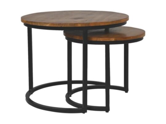 HSM Collection-Ronde Bijzettafel Ronin S/2-ø60x45 / ø45x40-Bruin/Zwart-Mango/Metaal (MA-RONIN-M)