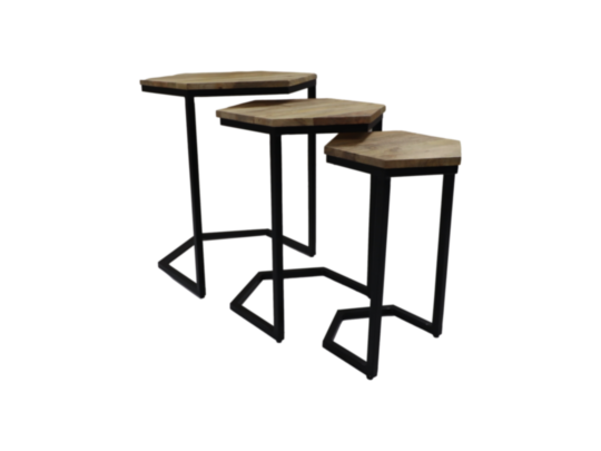 Bijzettafel - Set van 3 - 50x50x65 - Naturel/zwart - Mangohout/ijzer (DV-HS3)