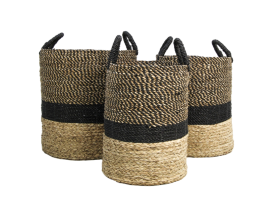 Mandenset Malibu - zwart/naturel - waterhyacint - set van 3 (E110NB)