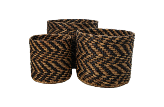 Mandenset - zwart/naturel - waterhyacint - set van 3 (E511NB)