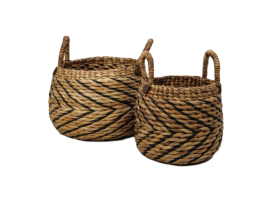 Mandenset - naturel/zwart - waterhycinth - set van 2 (E621NB)