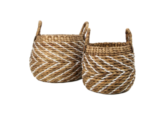 Mandenset - naturel/wit - waterhycinth - set van 2 (E621NW)