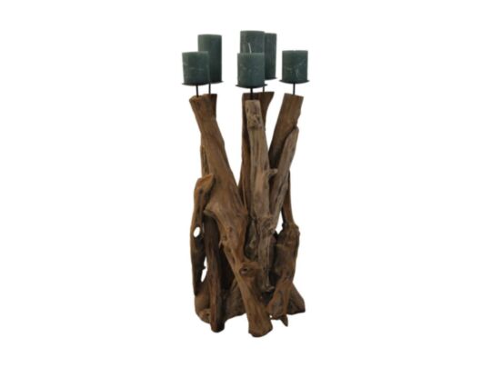HSM Collection-Kaarsenhouder 5 Kaarsen-35x35x65-Naturel/Zwart-Teak/Metaal (AMC-65)