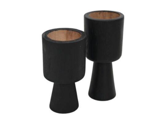 HSM Collection-Kaarsenhouder S/2-ø8x8x15/ø8x8x17-Zwart-Teak (AM-RCHBNT2)