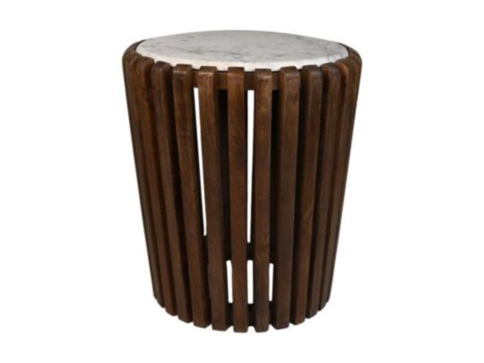 HSM Collection-Ronde Bijzettafel-ø45x50-Bruin/Wit-Mango/Marmer (CTMWM45)