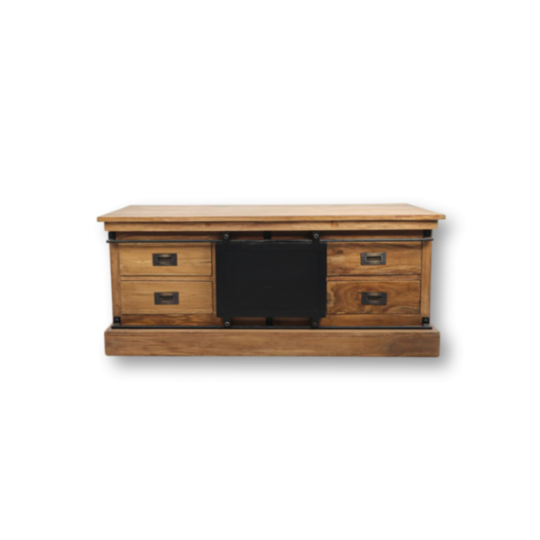 TV-Meubel Darwin - 130x40x55 - Naturel/zwart - Teak/metaal (HETV120)