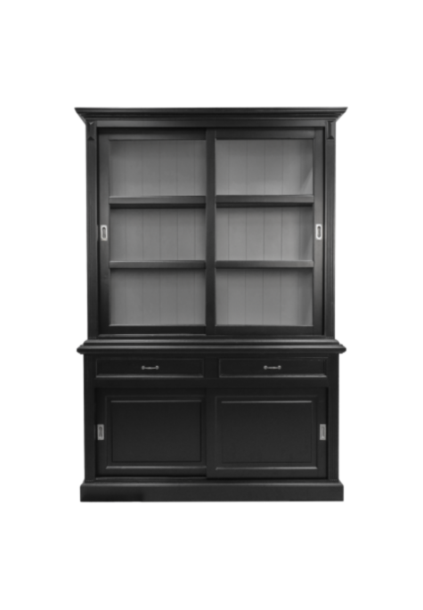 Buffetkast Venice - 150x50x219 - Zwart/lichtgrijs - Mahonie/glas (HK120BG)