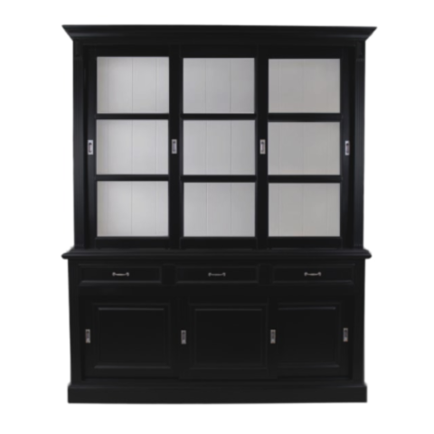 Buffetkast Venice - 180x50x220 - Zwart/lichtgrijs - Mahonie/glas (HK190BG)