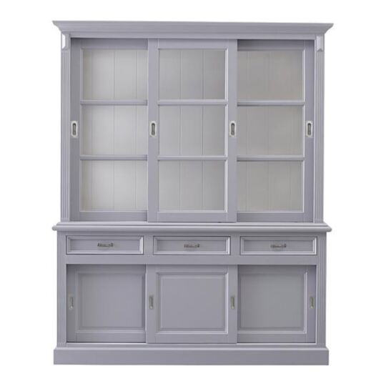 Buffetkast Venice - 180x50x220 - Lichtgrijs/wit - Mahonie/glas (HK190GW)
