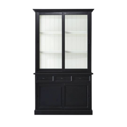 Buffetkast Vicenza - 125x48x215 - Zwart/wit - Mahonie/glas (HK85BR)