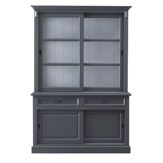 Buffetkast Provence - 150x50x220 - Donkergrijs/wit - Grenen/glas (HM22DGR)