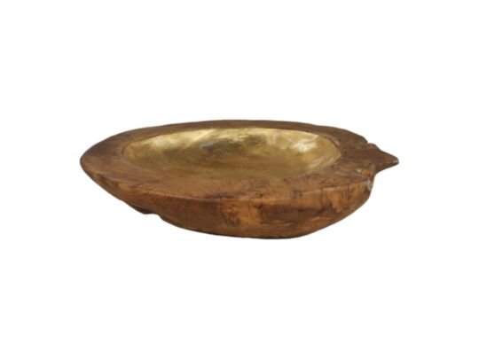 Fruitschaal medium - ø40X7 - Naturel/goud - Teak/aluminium (HS-015-M)
