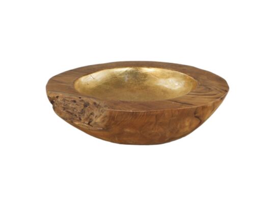 Fruitschaal small - ø30X7 - Naturel/goud - Teak/aluminium (HS-015-S)
