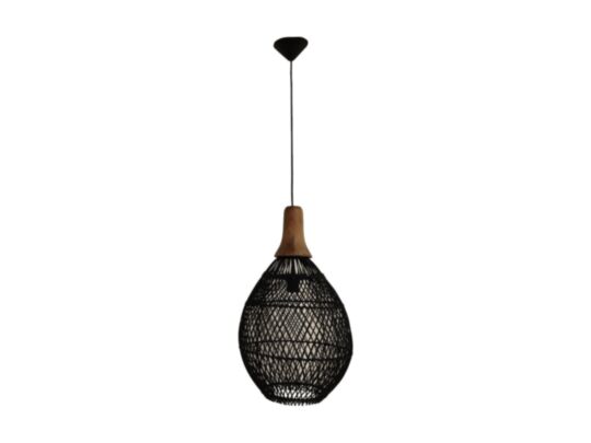 Hanglamp Rotan - 34x34x58 - Zwart/naturel - Rotan/teak (HSH-354BN)