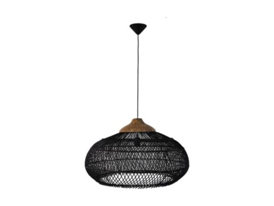 Hanglamp Rotan - 65x65x40 - Zwart/Naturel - Rotan/teak (HSH-654BN)