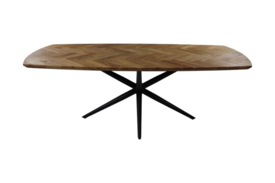 Eettafel Fishbone  - 220x110x76 - Naturel/zwart - Eiken/metaal (HSM169)
