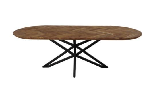 Eettafel Fishbone Elips - 200x100x76 - Naturel/zwart - Eiken/metaal (HSM172)