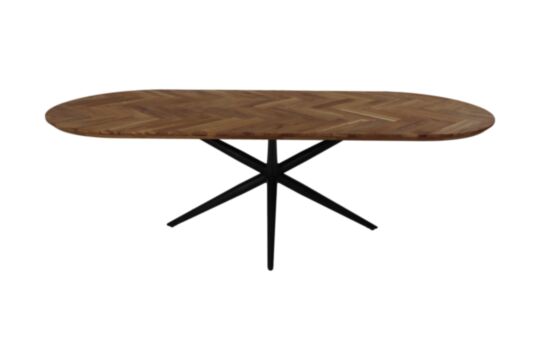 Eettafel Fishbone Elips - 220x100x76 - Naturel/zwart - Eiken/metaal (HSM182)