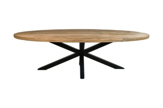 Ovale eettafel Portland - 260x120x77 - Naturel/zwart - Mangohout/metaal (HSM275)