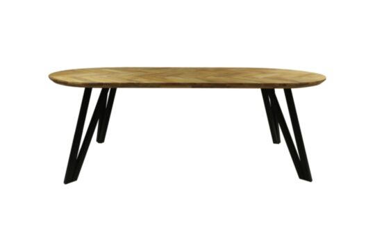 Tafel Fishbone Elips - 240x100x76 - Naturel/zwart - Eiken/metaal (HSM290)