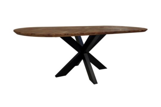 Tafel Fishbone Elips - 180x100x76 - Naturel/zwart - Eiken/metaal (HSM307)