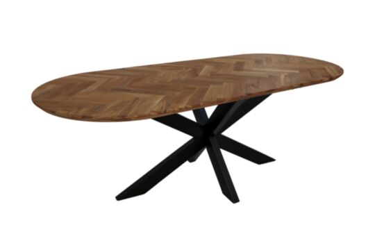 Tafel Fishbone Elips- 240x110x76 - Naturel/zwart - Eiken/metaal (HSM310)