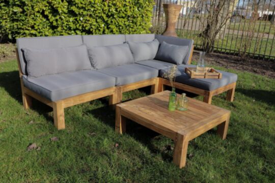 Loungeset Aruba 5 delig + hoek (incl. kussens) - Donkergrijs - Teak