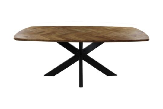 Eettafel Fishbone  - 240x110x76 - Naturel/zwart - Eiken/metaal (HSM349)