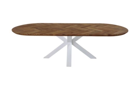 Eettafel Fishbone - 180x100x76 - Naturel/wit - Eiken/metaal (HSM366)