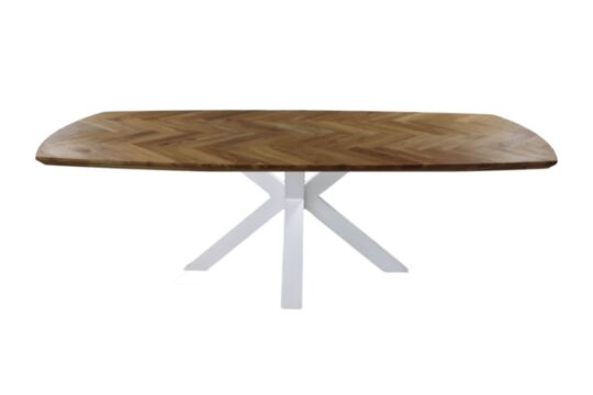 Eettafel Fishbone Danish - 220x110x76 - Naturel/wit - Eiken/metaal (HSM372)