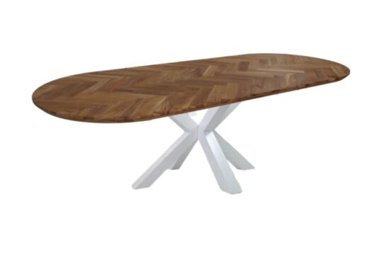 Eettafel Fishbone Elips- 240x100x76 - Naturel/wit - Eiken/metaal (HSM375)