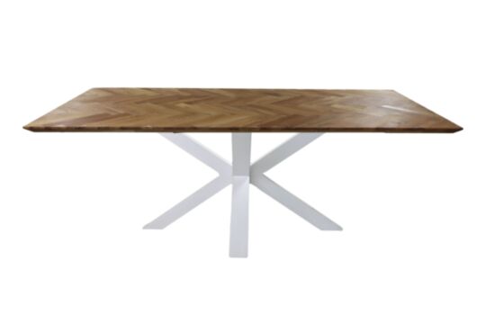 Rechthoekige eettafel Fishbone - 240x100x76 - Naturel/wit - Eiken/metaal (HSM379)