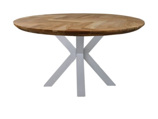 Ronde eettafel Fishbone - ø100x76 - Naturel/wit - Eiken/metaal (HSM382)
