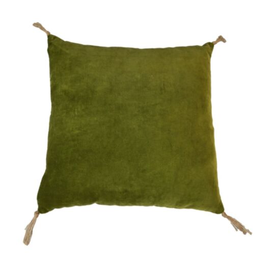 Sierkussen met tassels - 45x45 - Olijfgroen/goud - Velvet (IC-3063OG)
