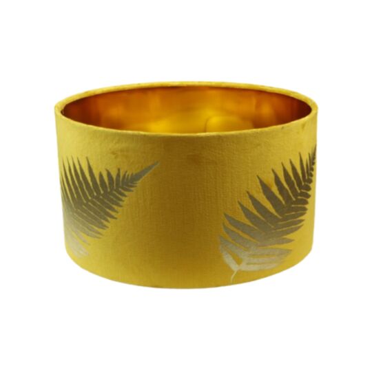Ronde lampenkap met print - 25x25x18 - Mosterdgeel/goud - Velvet (IC-LR25MYG)