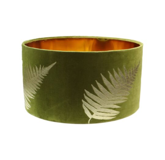 Ronde lampkap met print - 25x25x18 - Olijfgroen/goud - Velvet (IC-LR25OGG)