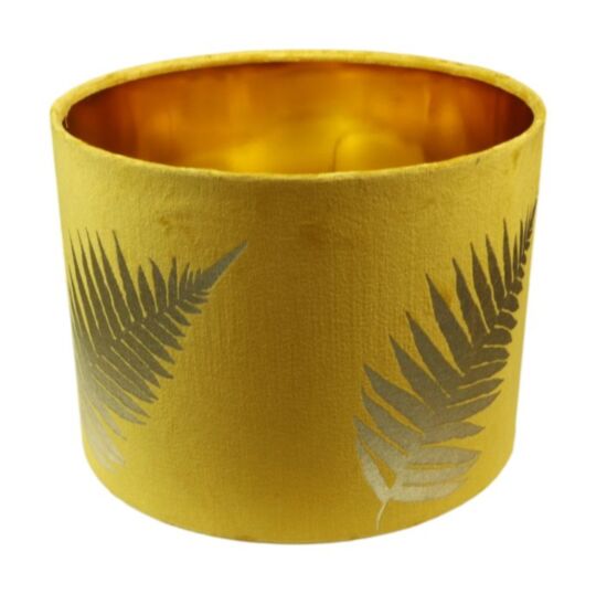 Ronde lampenkap met print - 32x32x24 - Mosterdgeel/goud - Velvet (IC-LR32MYG)