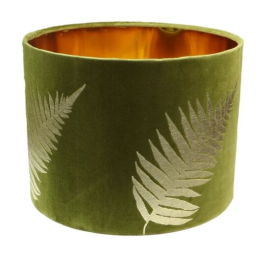 Ronde lampenkap met print - 32x32x24 - Olijfgroen/goud - Velvet (IC-LR32OGG)