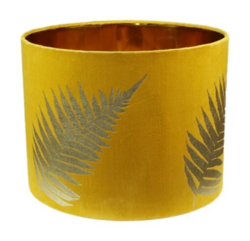 Ronde lampenkap met print - 42x42x32 - Mosterdgeel/goud - Velvet (IC-LR42MYG)