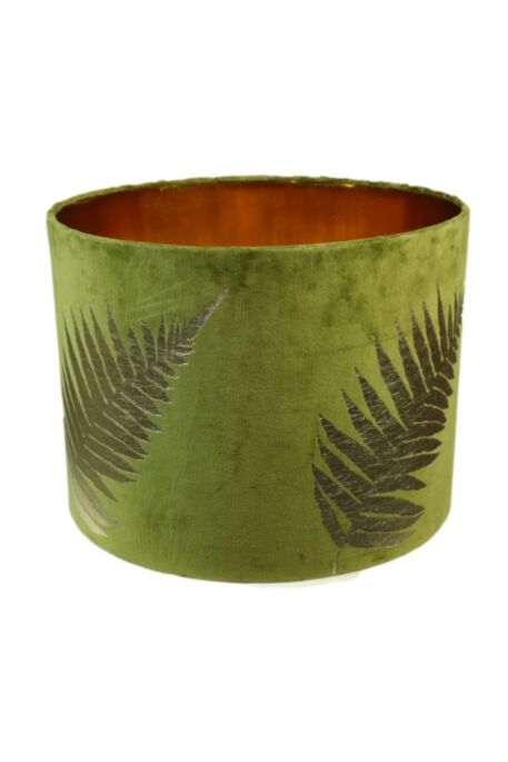 Ronde lampenkap met print - 42x42x32 - Olijfgroen/goud - Velvet (IC-LR42OGG)