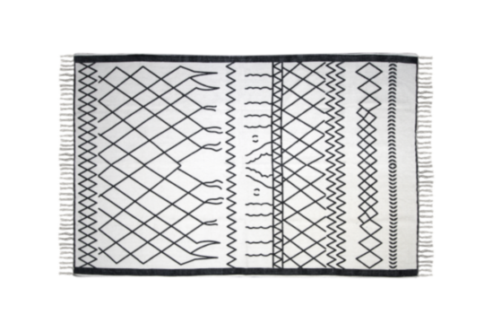 Vloerkleed - katoen - 180x120 cm - wit/zwart (IC-RUG171-S)