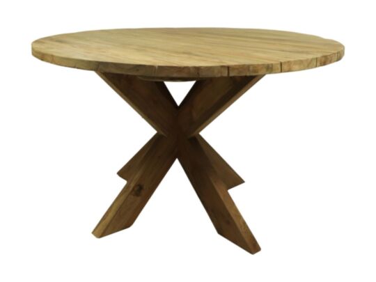 Tuintafel rond met kruispoot - ø125x77 - Naturel - Oud teakhout (IM-DTRC125)