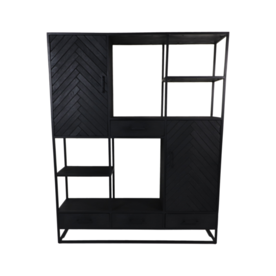 Wandkast Verona - 160x40x200 - Zwart - Mangohout/metaal (JHH-BS160)